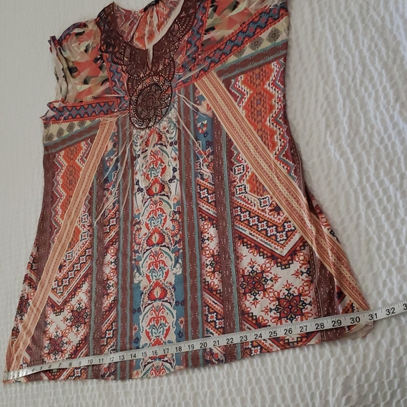 Floral Aztec Top. Lace. Vertical Lines. Vertical Stripes. Crepe - Picture 13 of 14